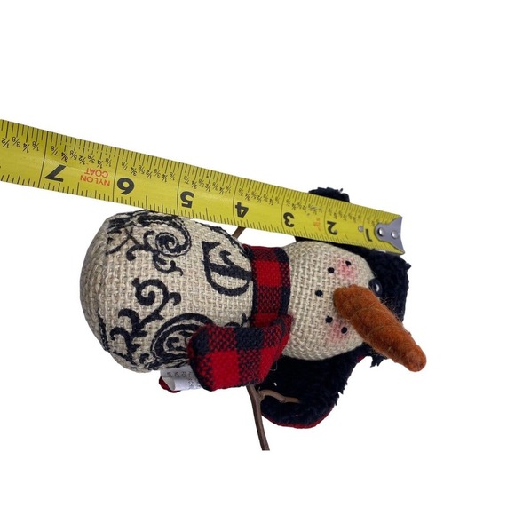 Fur Trapper Hat Snowman Stuffed Plush Christmas Ornament Country French Script - Picture 7 of 8